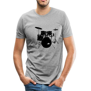 for Men Cotton Music Rock Drum Pattern Short Sleeve Tops Grey T-Shirt