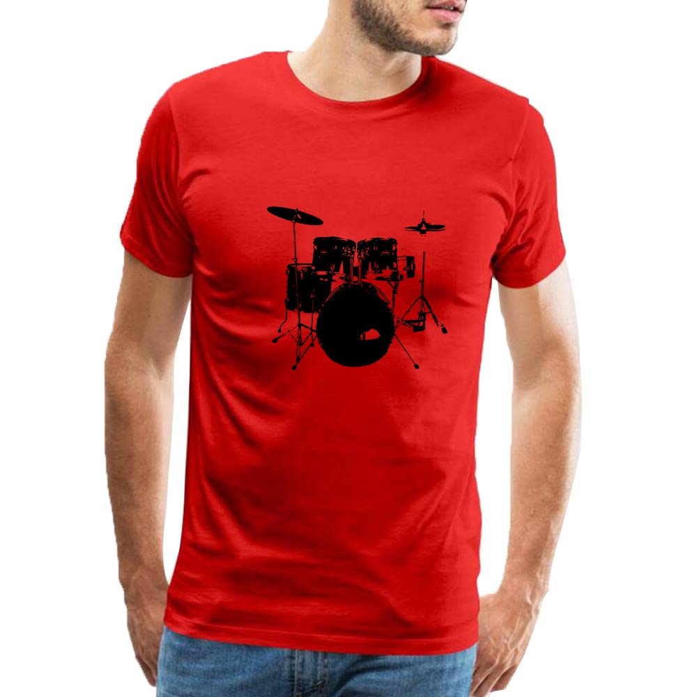 for Men Cotton Music Rock Drum Pattern Short Sleeve Tops Red T-Shirt