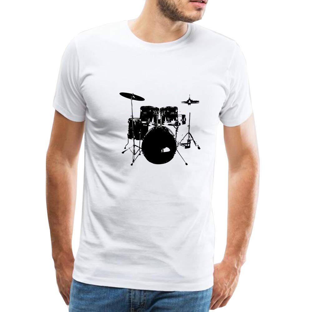 for Men Cotton Music Rock Drum Pattern Short Sleeve Tops White T-Shirt