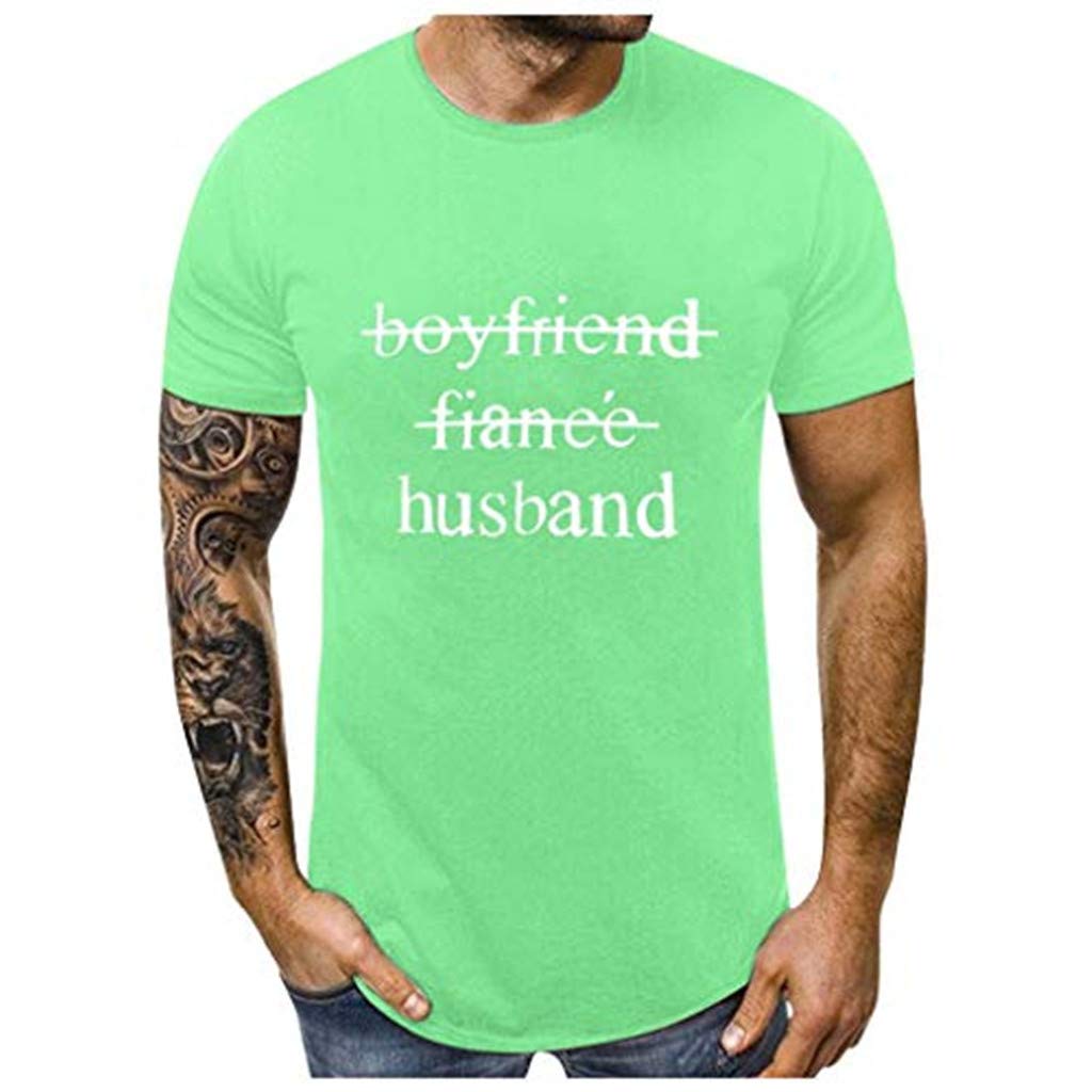 for Men Couples Lovers Valentine's Day Short Sleeve Love Letter Print Men # Green T-Shirt