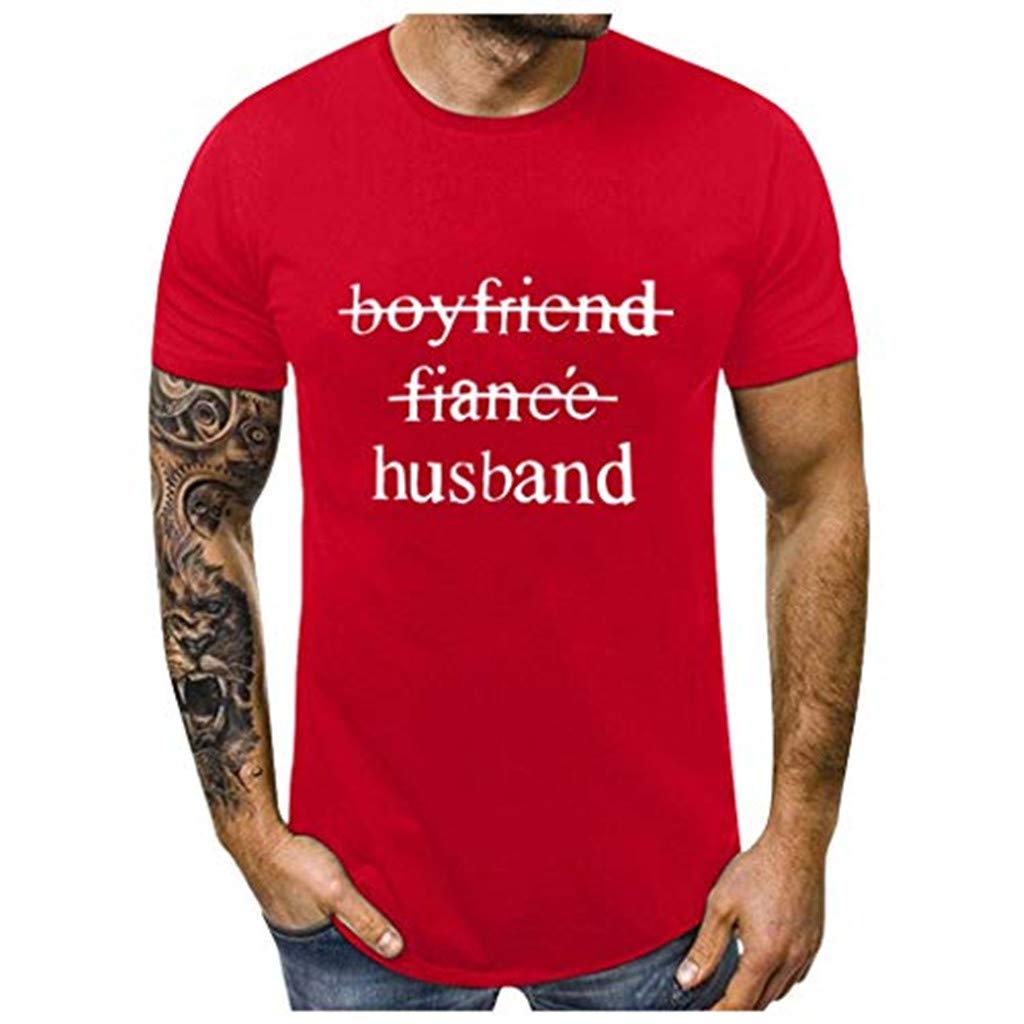 for Men Couples Lovers Valentine's Day Short Sleeve Love Letter Print Men # Red T-Shirt