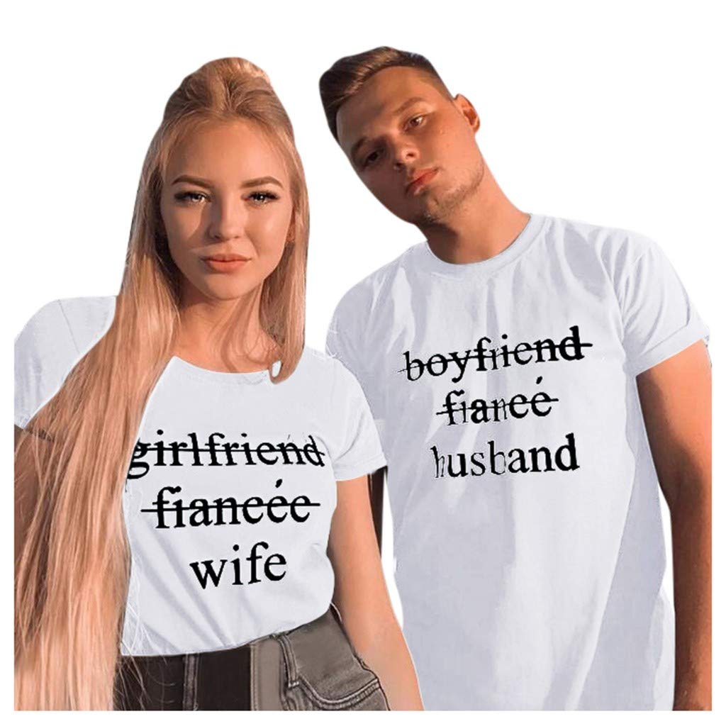 for Men Couples Lovers Valentine's Day Short Sleeve Love Letter Print Women # White T-Shirt