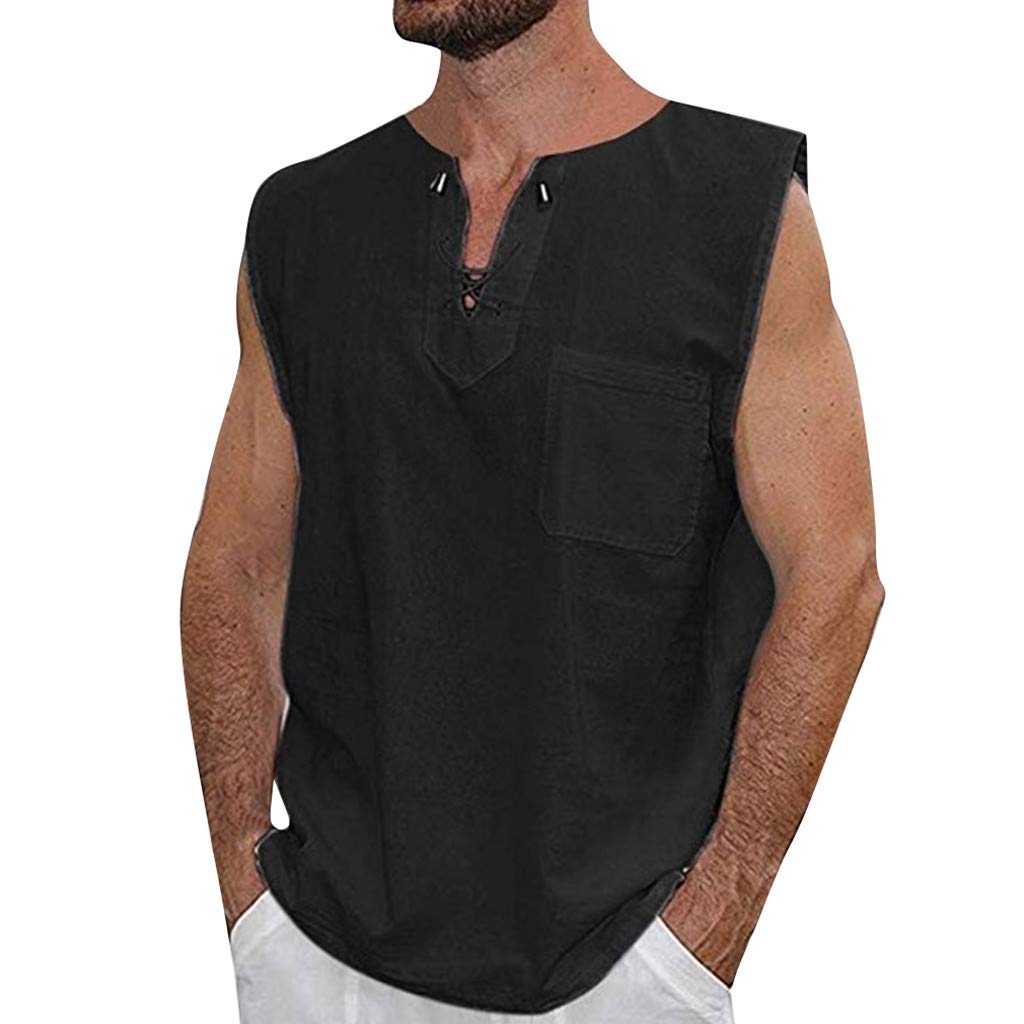 for Men Fashion Men's Summer Slim Casual Multicolor Cotton Linen Short-Sleeved Black T-Shirt