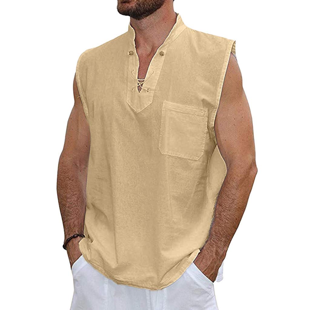 for Men Fashion Men's Summer Slim Casual Multicolor Cotton Linen Short-Sleeved Khaki T-Shirt