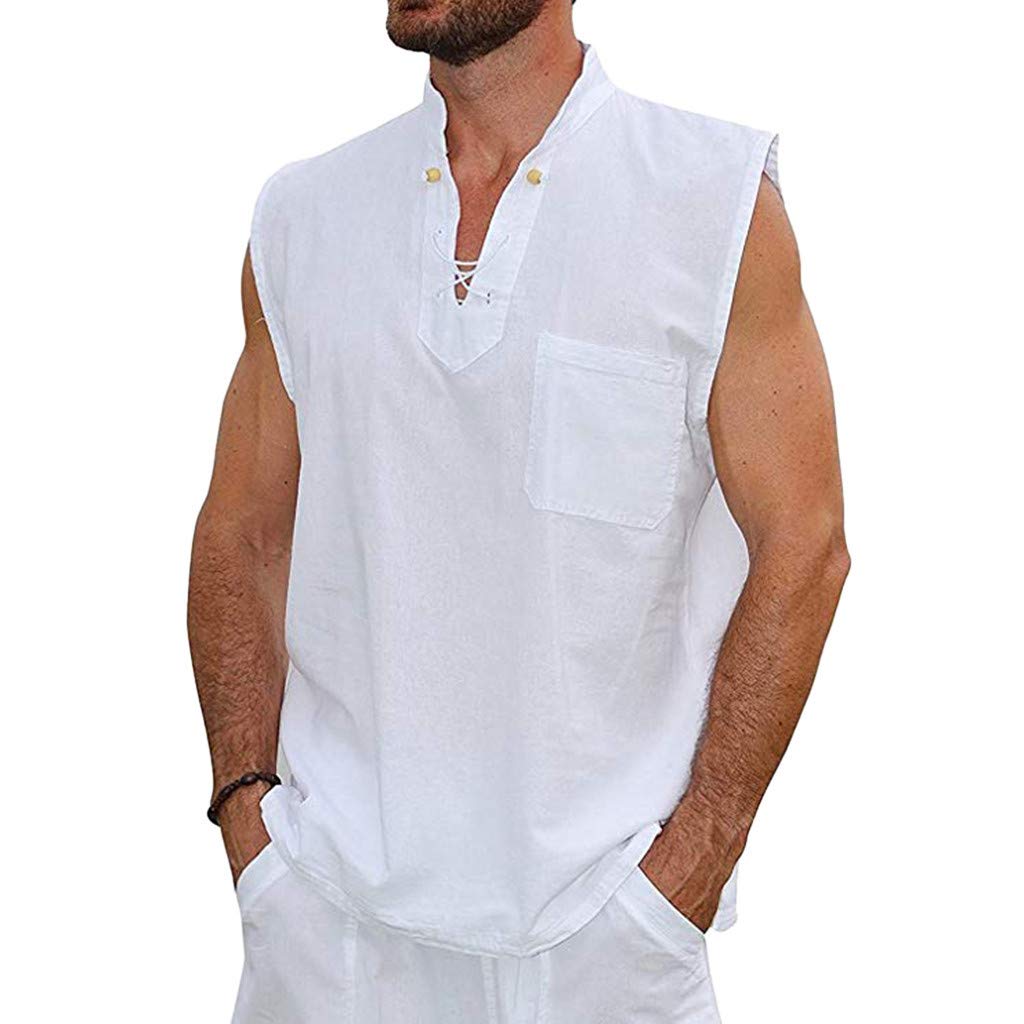 for Men Fashion Men's Summer Slim Casual Multicolor Cotton Linen Short-Sleeved White T-Shirt