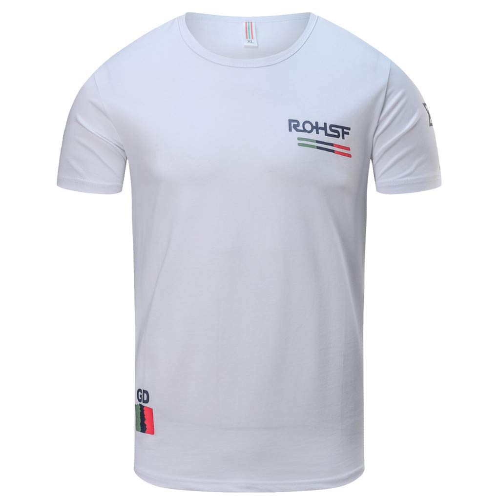 for Men Plus Size Spring Summer RPSHF Printing Round Neck Short Sleeve White T-Shirt