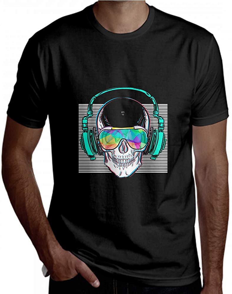 for Men Popular American Rock Head Skull Short Sleeve Vintage Black T-Shirt