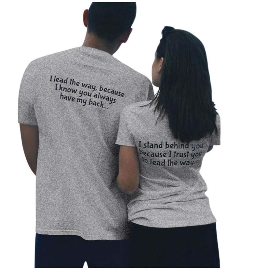 for Women Couples Lovers Valentine's Day Short Sleeve Love Letter Print Men # Gray T-Shirt