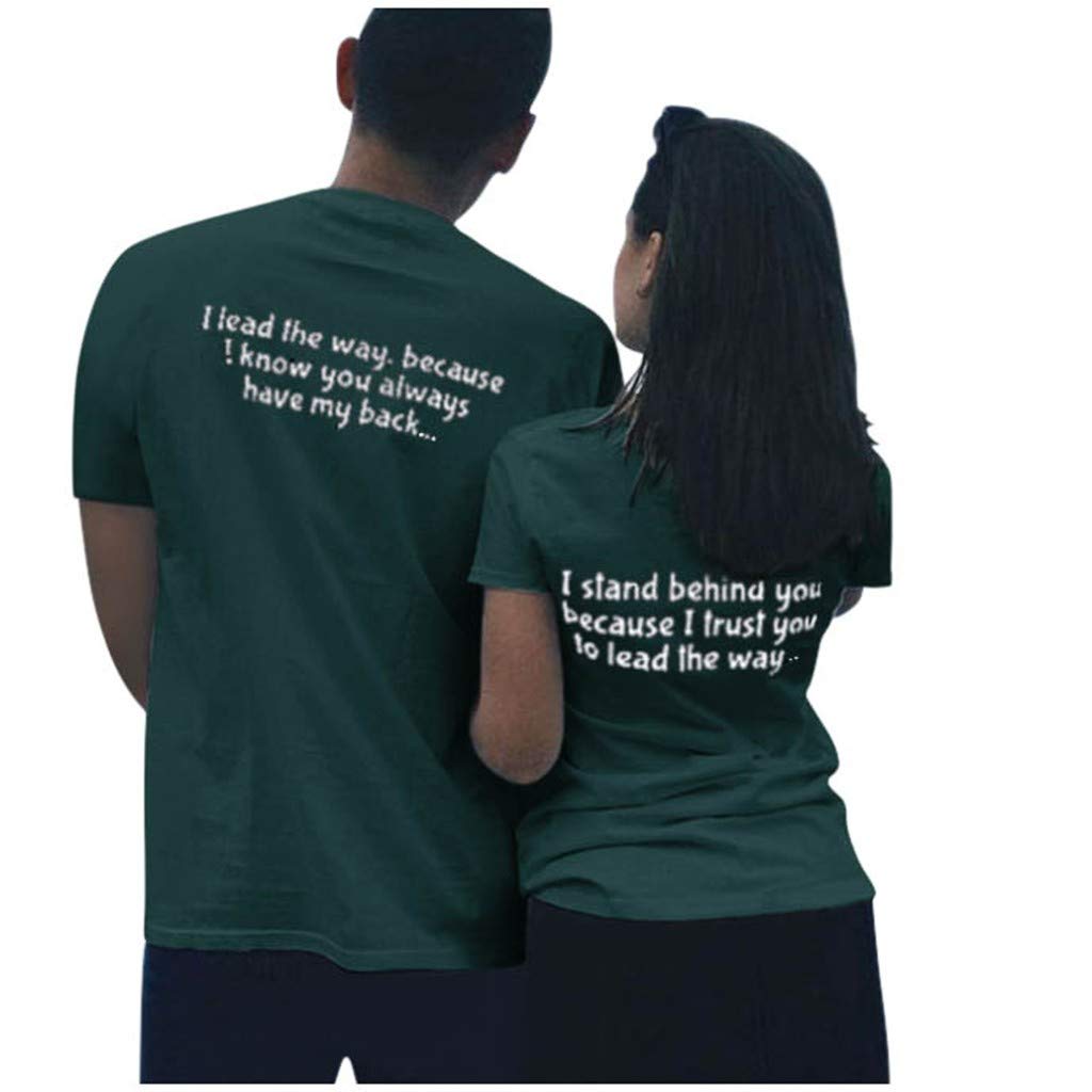 for Women Couples Lovers Valentine's Day Short Sleeve Love Letter Print Women # Army Green T-Shirt