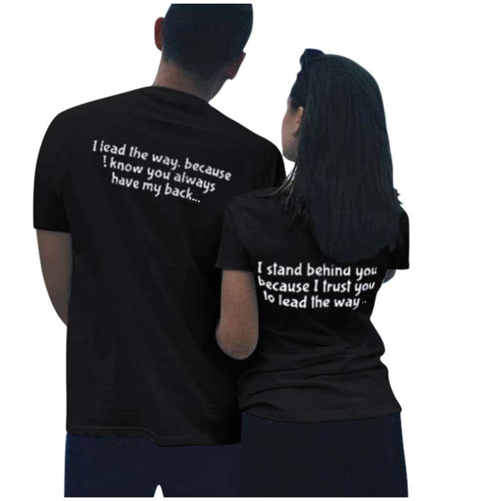 for Women Couples Lovers Valentine's Day Short Sleeve Love Letter Print Women # Black T-Shirt