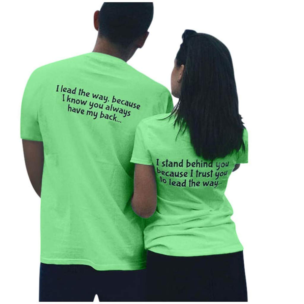 for Women Couples Lovers Valentine's Day Short Sleeve Love Letter Print Women # Green T-Shirt